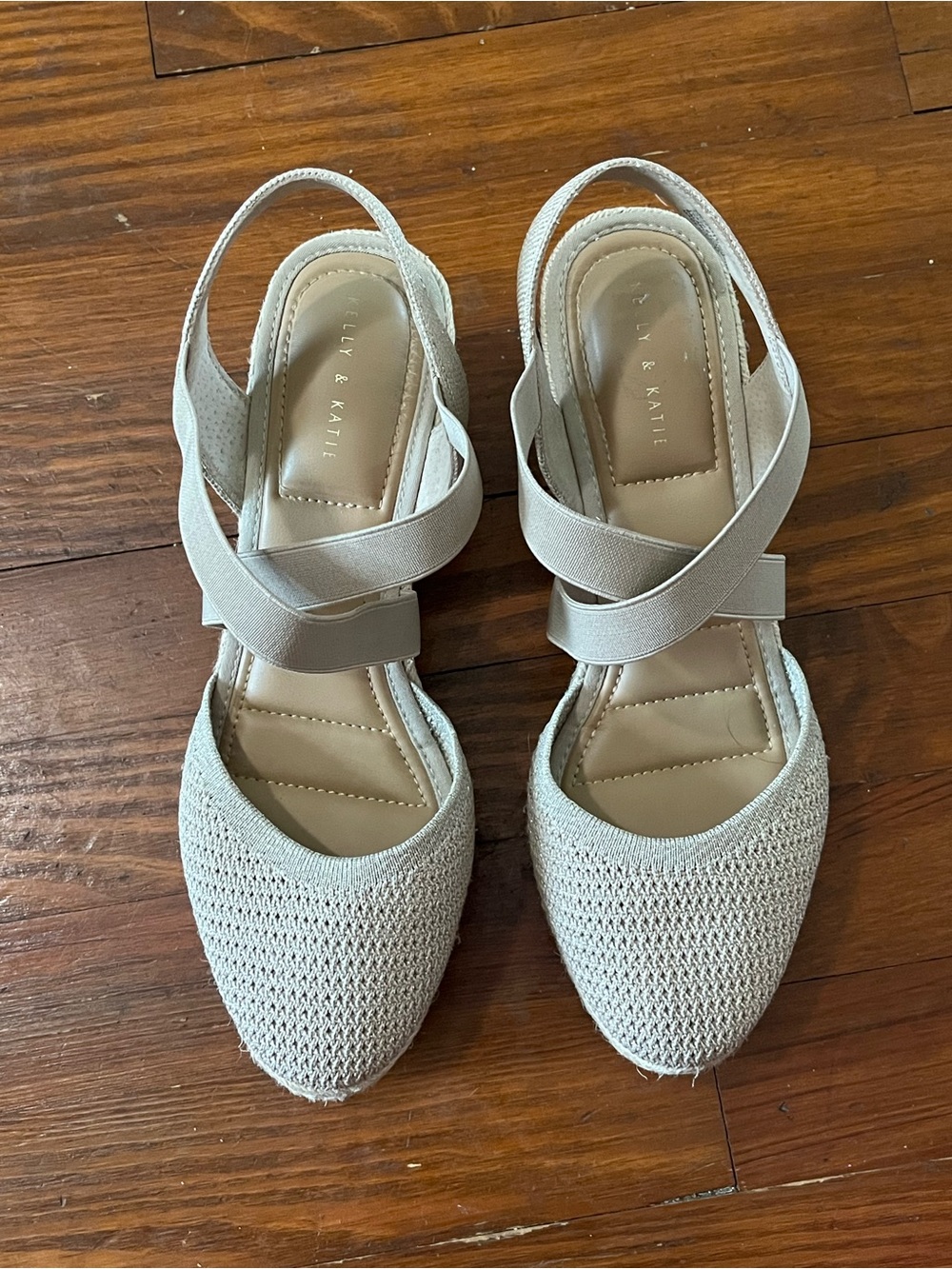 Kelly & Katie Beige Metallic Knit Wedge Slingbacks
